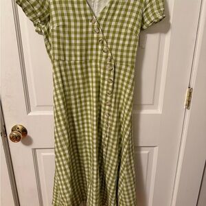 Green Gingham Button-Down Dress